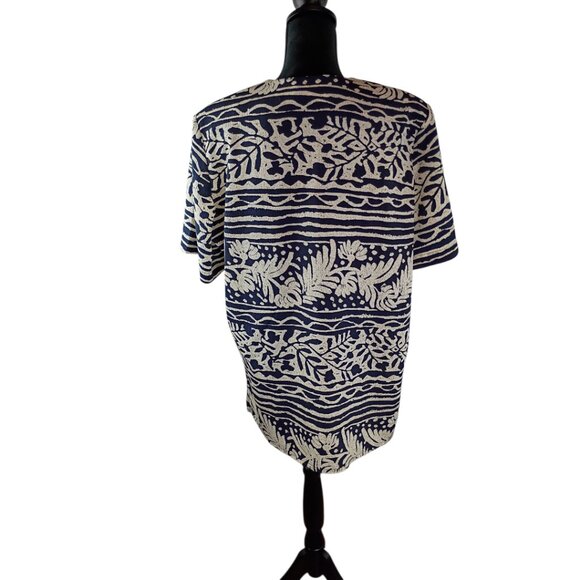 ALIA Women's Blouse Top 2X Navy White Striped Polka Dots Floral Polyester - Picture 2 of 4